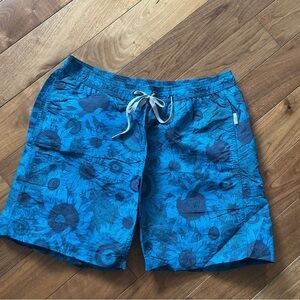 Onia Swim Trunks Liberty Art Fabrics Blue Sunflowlowers Shorts Men's Size XL
